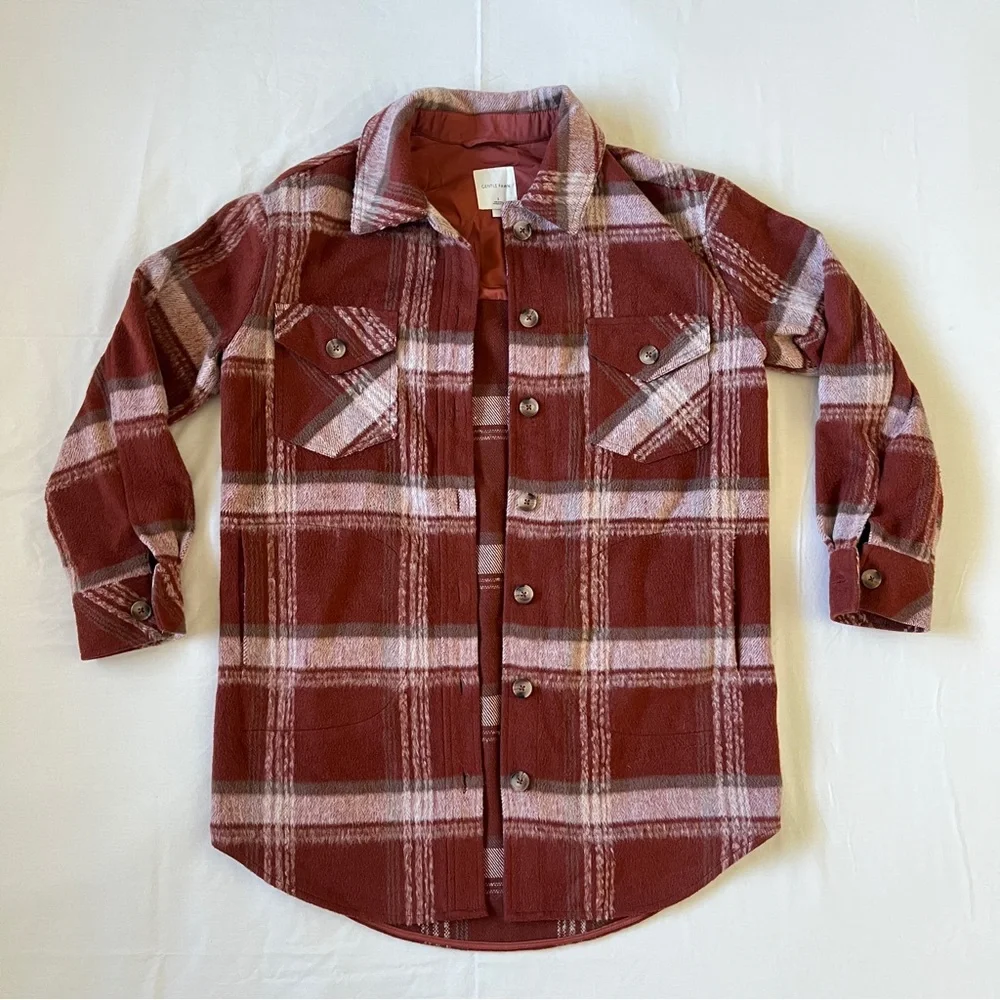 Gentle Fawn Leighton Jacket Red and Cream Plaid Flannel Button Up Long Shacket - Picture 5 of 9